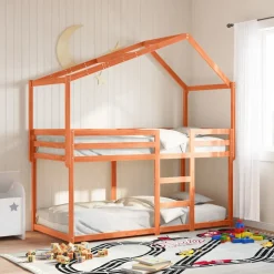 vidaXL Kinderbedhuisje 213x95,5x144,5 cm massief grenenhout wasbruin