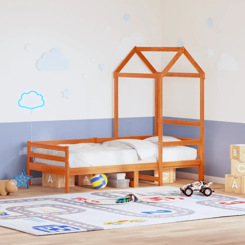 vidaXL Kinderbedhuisje 118x70x176,5 cm massief grenenhout wasbruin