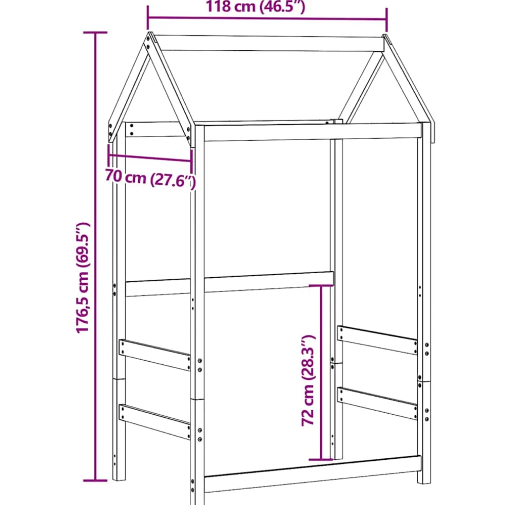 vidaXL Kinderbedhuisje 118x70x176,5 cm massief grenenhout wasbruin
