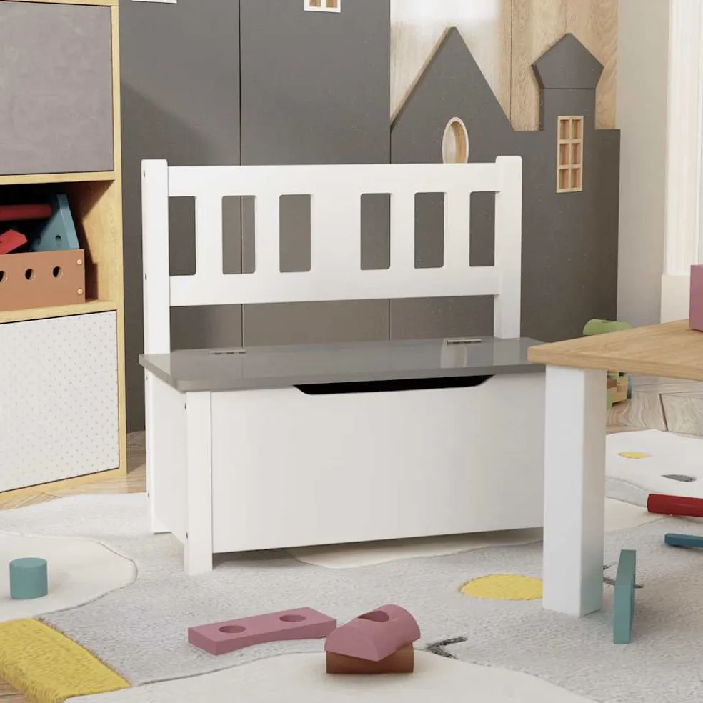 vidaXL Kinderopbergbankje 60x30x55 cm MDF wit en grijs