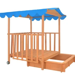 vidaXL Kinderspeelhuis met zandbak UV50 vurenhout blauw