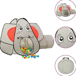 vidaXL Kinderspeeltent met 250 ballen olifant 174x86x101 cm grijs