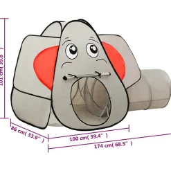 vidaXL Kinderspeeltent Olifant 174x86x101 cm grijs