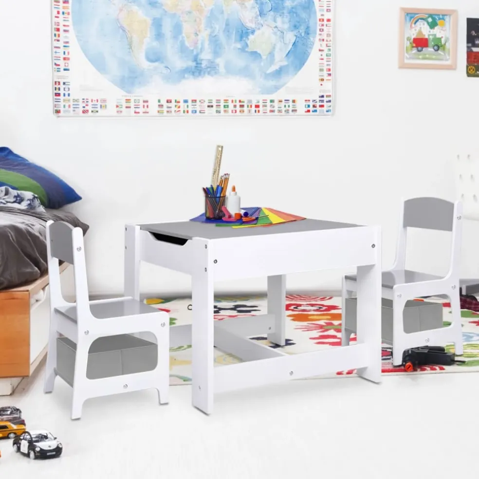 vidaXL Kindertafel met 2 stoelen MDF wit