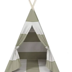 vidaXL Kindertent Grijs en Wit 120 x 120 x 150 cm Massief grenenhout