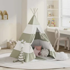 vidaXL Kindertent Grijs en Wit 120 x 120 x 150 cm Massief grenenhout