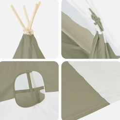 vidaXL Kindertent Grijs en Wit 120 x 120 x 150 cm Massief grenenhout