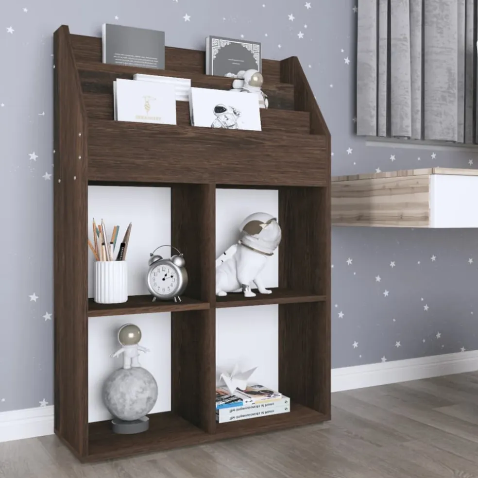 vidaXL Kindertijdschriftenrek 71x30x114 cm bewerkt hout gerookt eiken