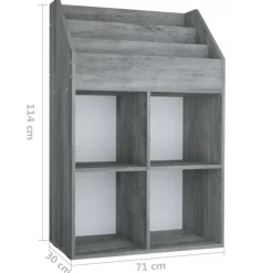 vidaXL Kindertijdschriftenrek 71x30x114 cm bewerkt hout betongrijs