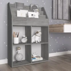 vidaXL Kindertijdschriftenrek 71x30x114 cm bewerkt hout betongrijs