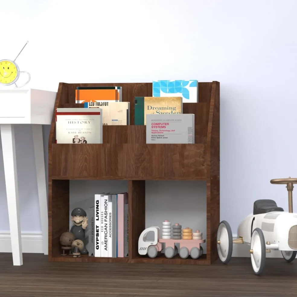 vidaXL Kindertijdschriftenrek 71x30x78,5 cm bewerkt hout bruineiken