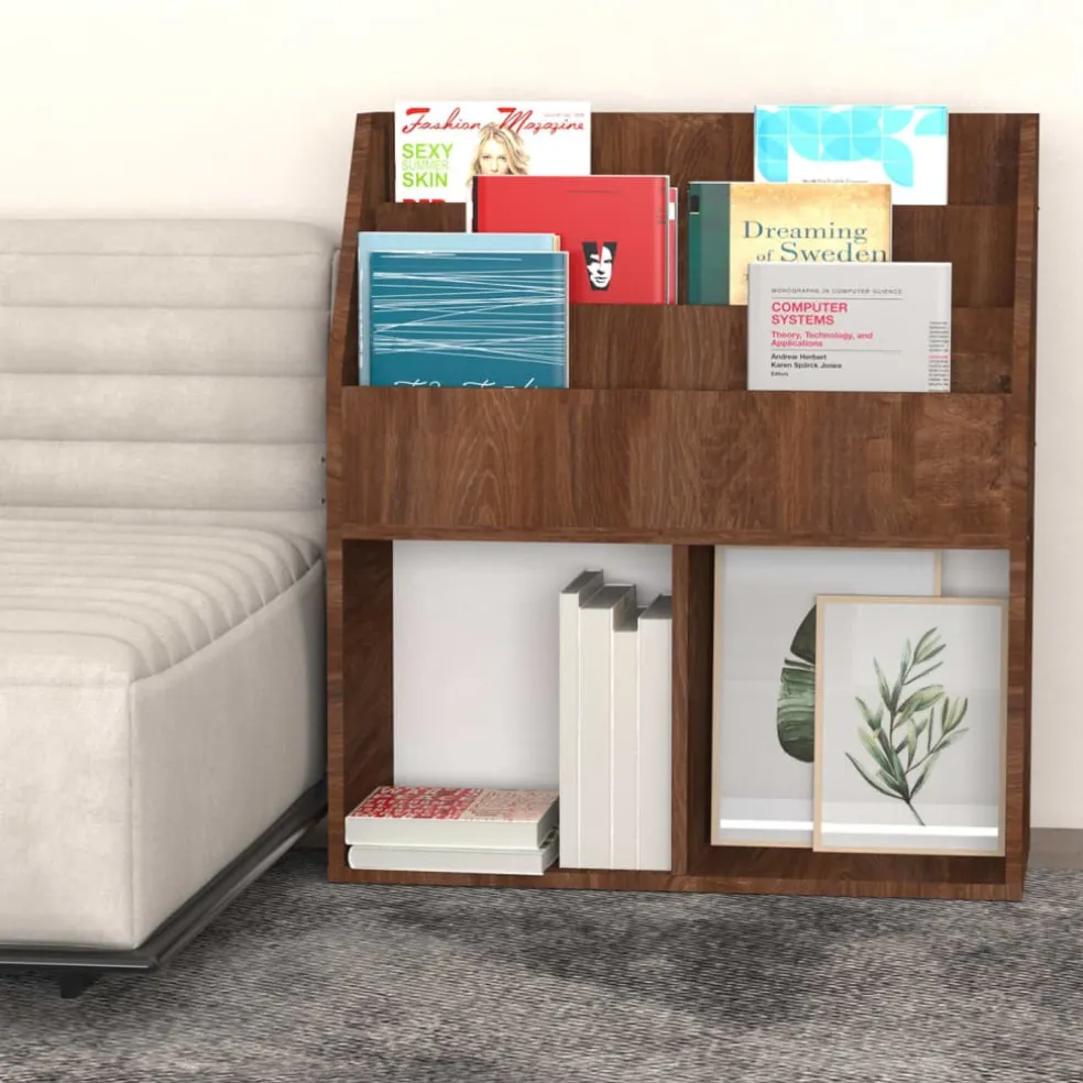 vidaXL Kindertijdschriftenrek 71x30x78,5 cm bewerkt hout bruineiken