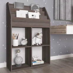 vidaXL Kindertijdschriftenrek 71x30x114 cm bewerkt hout grijs en eiken