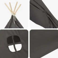 vidaXL Kindertipitent met tas 120x120x150 cm peachskin grijs