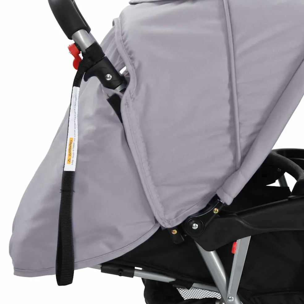 vidaXL Kinderwagen dubbel staal grijs en zwart