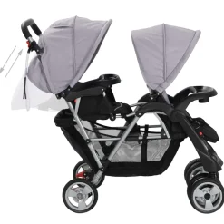 vidaXL Kinderwagen dubbel staal grijs en zwart