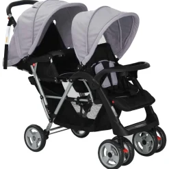 vidaXL Kinderwagen dubbel staal grijs en zwart