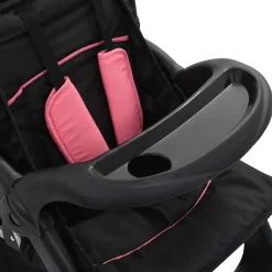 vidaXL Kinderwagen dubbel staal roze en zwart