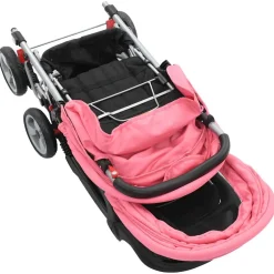 vidaXL Kinderwagen dubbel staal roze en zwart