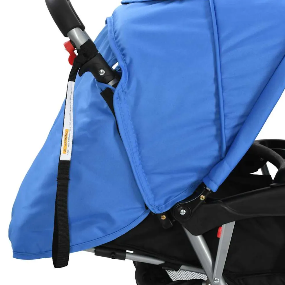 vidaXL Kinderwagen dubbel staal blauw en zwart