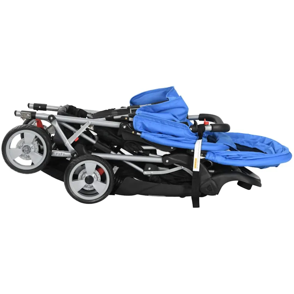 vidaXL Kinderwagen dubbel staal blauw en zwart