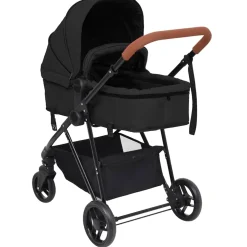 vidaXL Kinderwagen 3-in-1 staal antracietkleurig en zwart