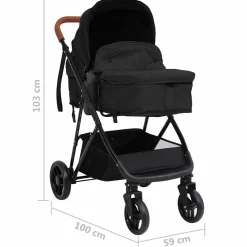 vidaXL Kinderwagen 3-in-1 staal antracietkleurig en zwart