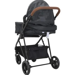 vidaXL Kinderwagen 2-in-1 staal antracietkleurig en zwart