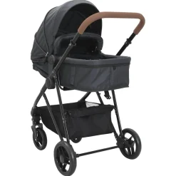 vidaXL Kinderwagen 2-in-1 staal antracietkleurig en zwart