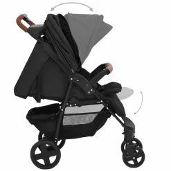 vidaXL Kinderwagen 3-in-1 staal antracietkleurig