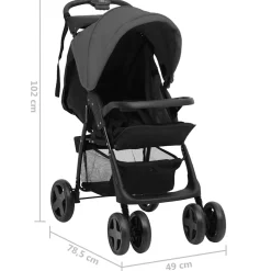 vidaXL Kinderwagen 3-in-1 staal donkergrijs en zwart
