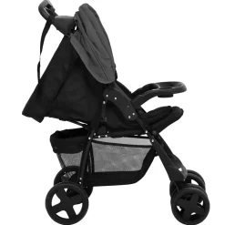 vidaXL Kinderwagen 3-in-1 staal donkergrijs en zwart
