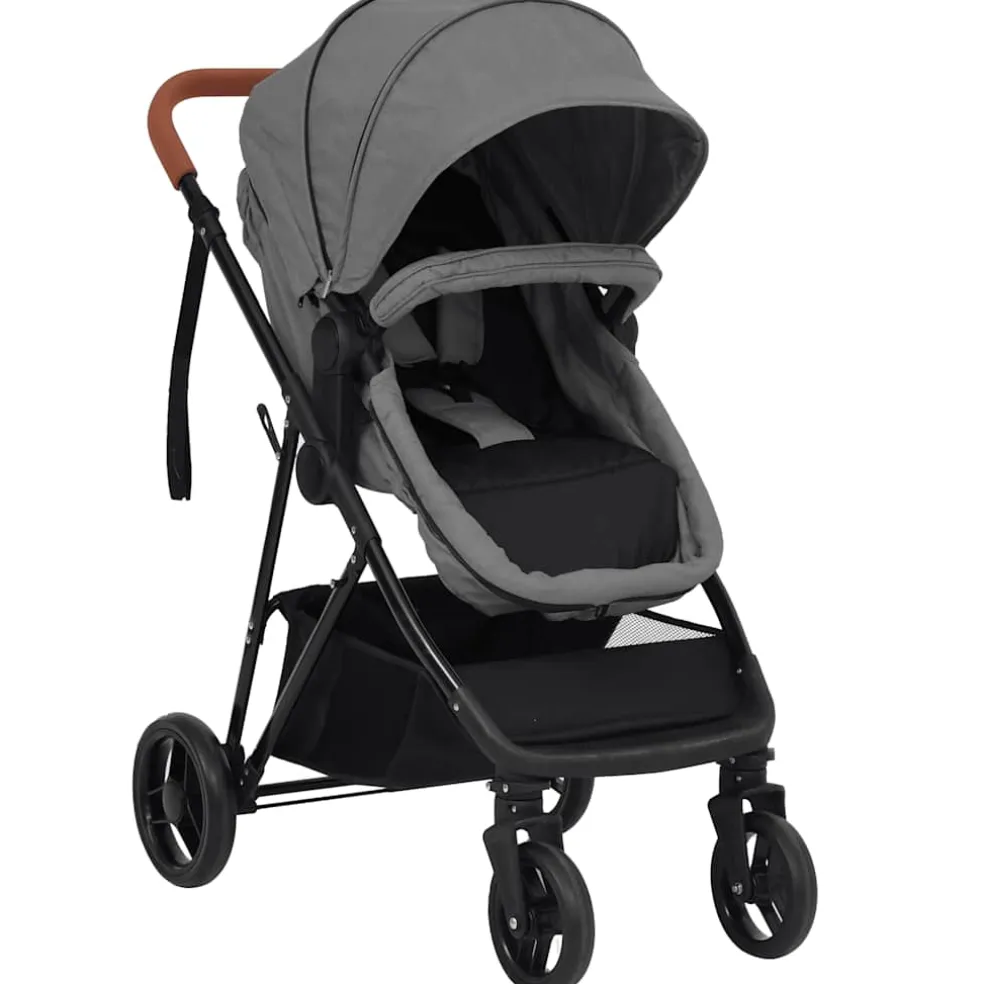 vidaXL Kinderwagen 3-in-1 staal lichtgrijs en zwart