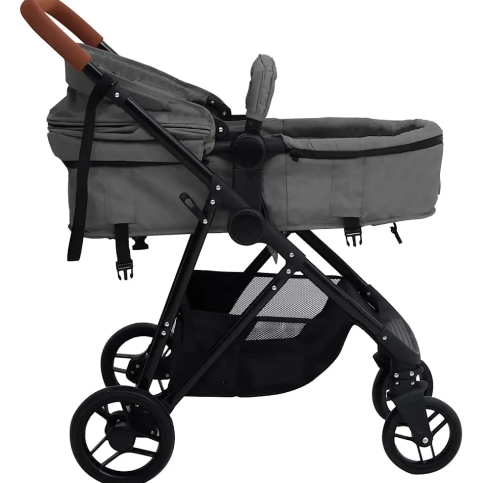 vidaXL Kinderwagen 3-in-1 staal lichtgrijs en zwart