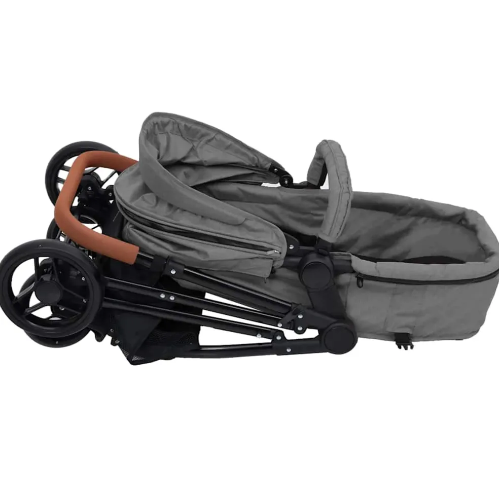 vidaXL Kinderwagen 3-in-1 staal lichtgrijs en zwart