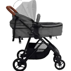 vidaXL Kinderwagen 3-in-1 staal lichtgrijs en zwart