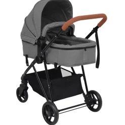 vidaXL Kinderwagen 3-in-1 staal lichtgrijs en zwart