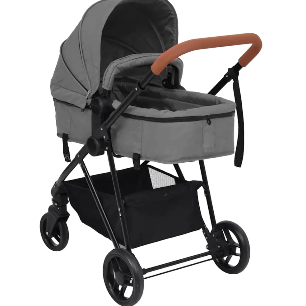 vidaXL Kinderwagen 3-in-1 staal lichtgrijs en zwart