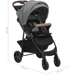 vidaXL Kinderwagen 2-in-1 staal lichtgrijs
