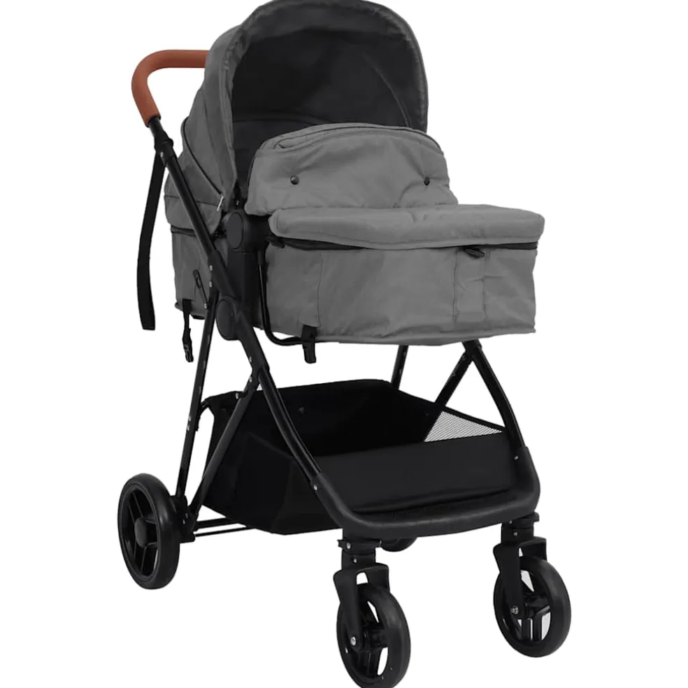 vidaXL Kinderwagen 3-in-1 staal lichtgrijs