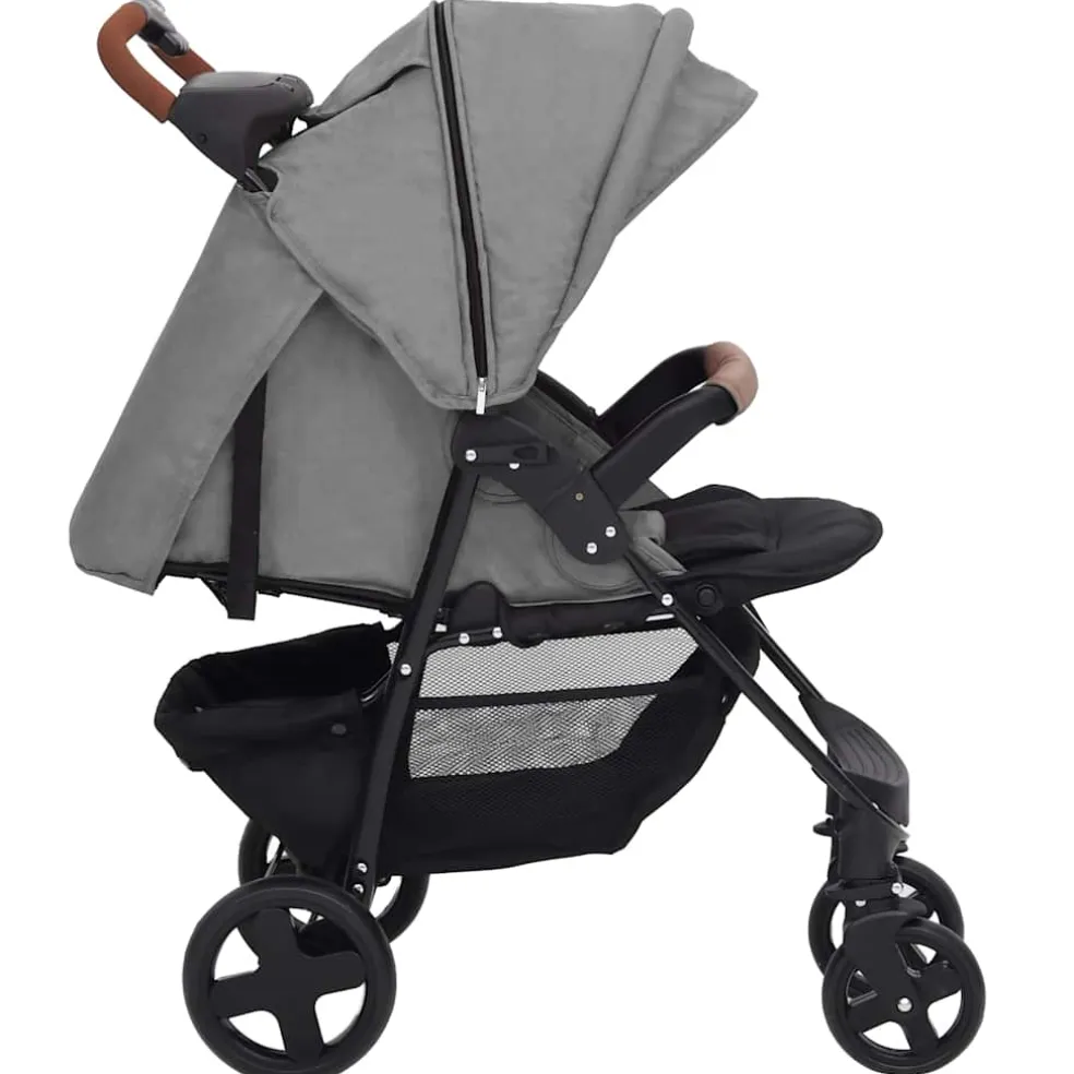 vidaXL Kinderwagen 3-in-1 staal lichtgrijs
