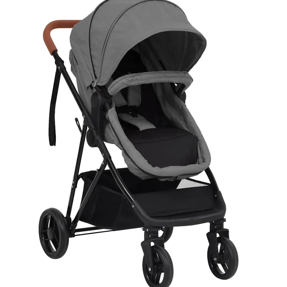 vidaXL Kinderwagen 3-in-1 staal lichtgrijs