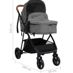 vidaXL Kinderwagen 3-in-1 staal lichtgrijs