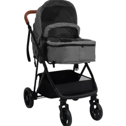 vidaXL Kinderwagen 3-in-1 staal lichtgrijs