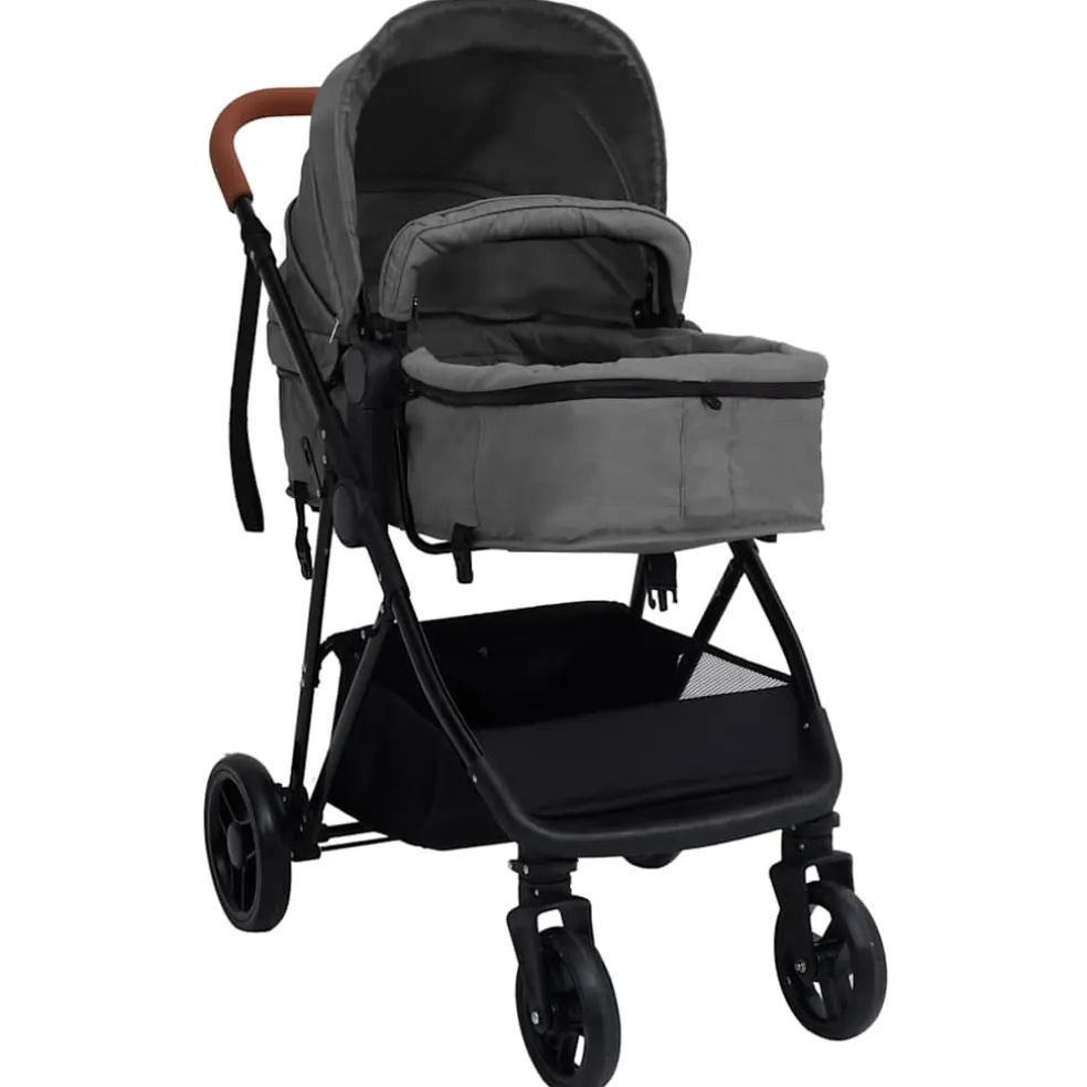 vidaXL Kinderwagen 3-in-1 staal lichtgrijs