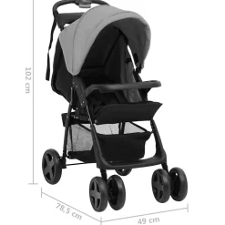 vidaXL Kinderwagen 2-in-1 staal lichtgrijs en zwart