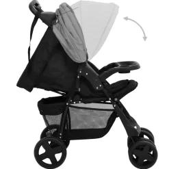 vidaXL Kinderwagen 2-in-1 staal lichtgrijs en zwart