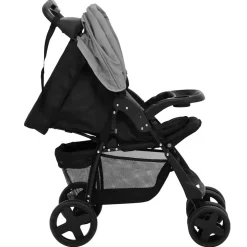 vidaXL Kinderwagen 2-in-1 staal lichtgrijs en zwart