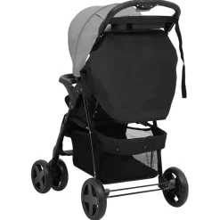 vidaXL Kinderwagen 2-in-1 staal lichtgrijs en zwart