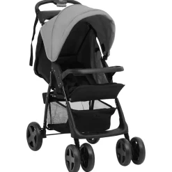 vidaXL Kinderwagen 2-in-1 staal lichtgrijs en zwart